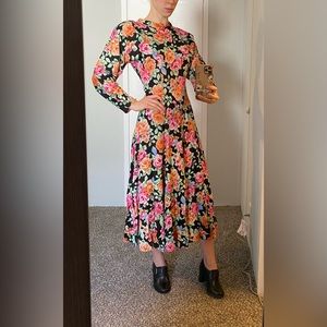 80s Vintage black floral dress